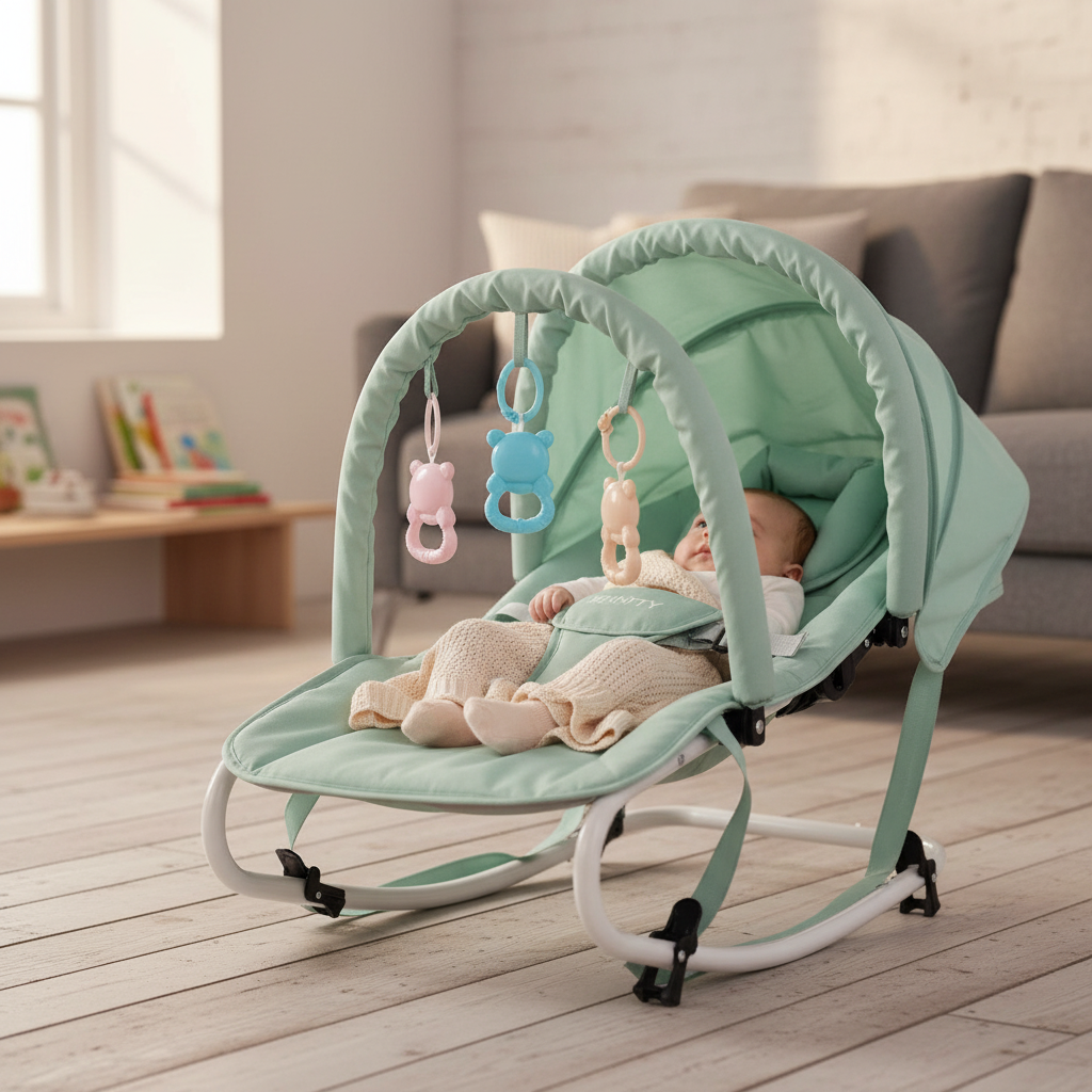 Cotton Polyester Blend Rocker and Bouncer Baby Bouncer (Pink)