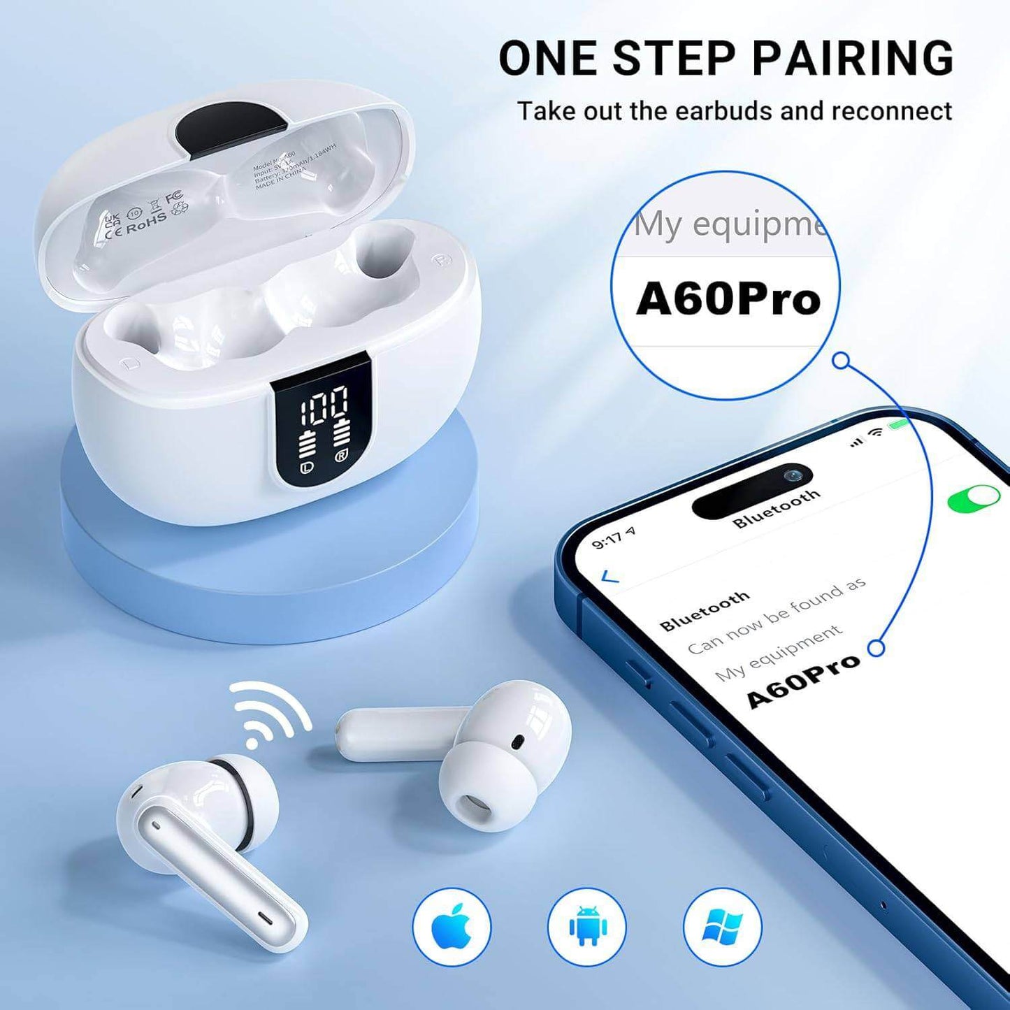 LED Display Bluetooth Earphones