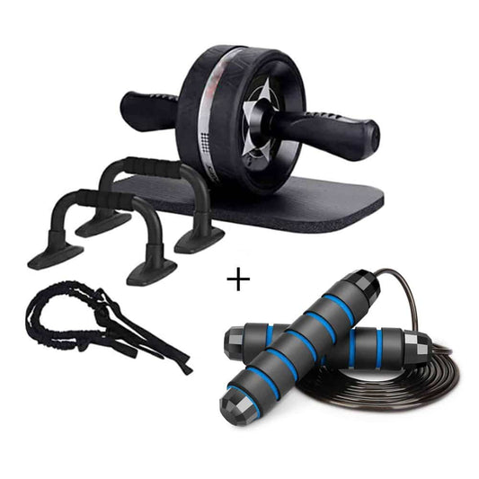 6-in-1 Home Fitness Kit- Ab Roller Skipping Resistance Combo