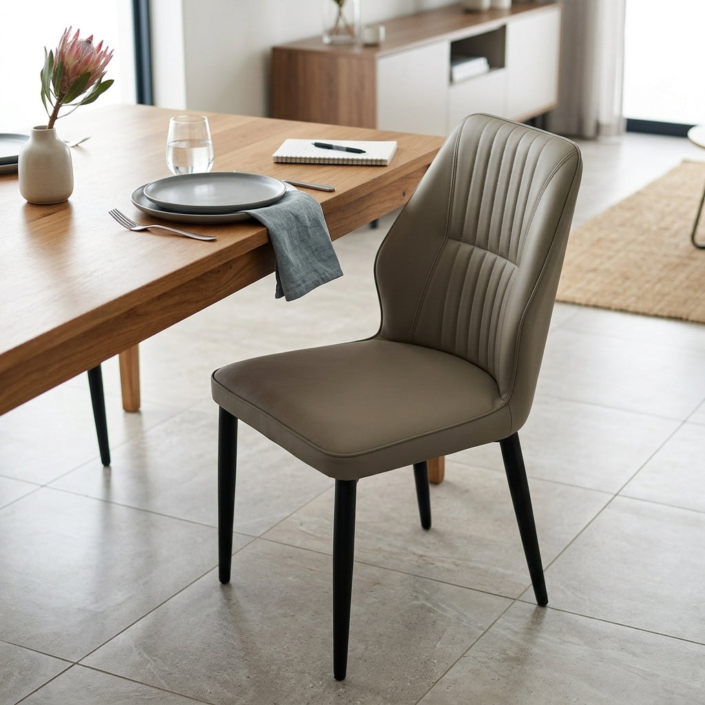 Modern Faux Leather Dining Chair with Channel-Tufted Back