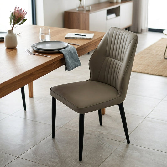 Modern Faux Leather Dining Chair with Channel-Tufted Back